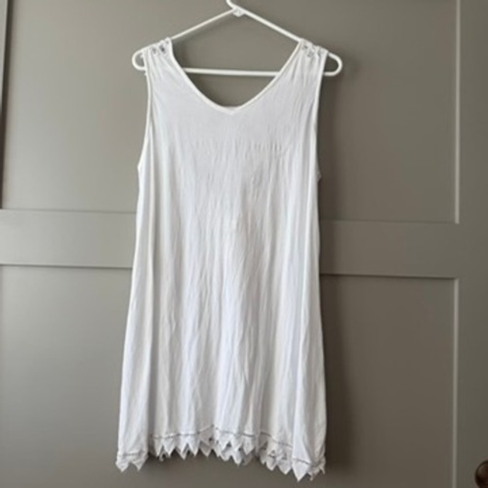 Tamara Catz Crochet Tunic Swim Coverup  Women L White Sleeveless Lace Beach Maui